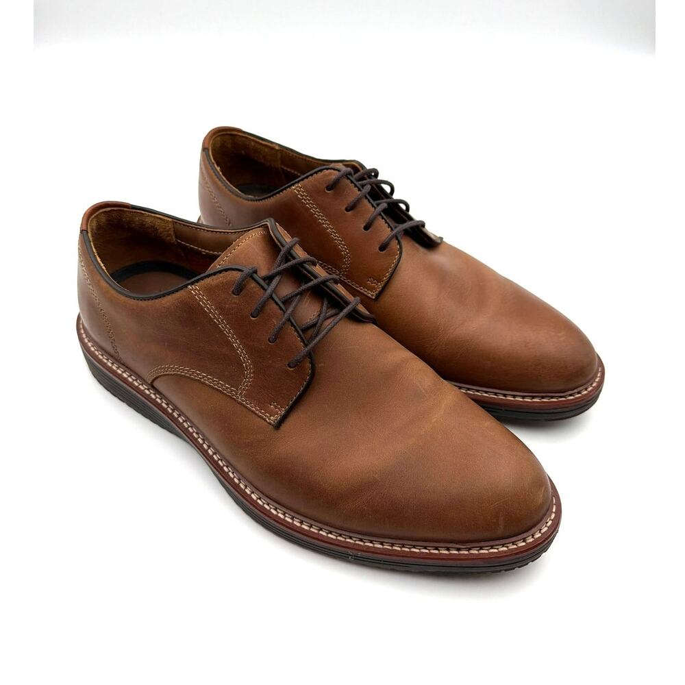 NWOT Johnston & Murphy Men 9.5 Upton Tan Oiled Leather Plain Toe Oxford Shoes